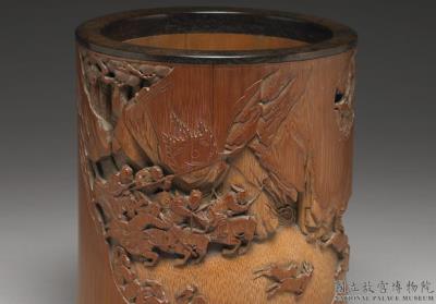 图片[3]-Carved bamboo brush holder depicting a hunting scene, Qing dynasty (1644-1911)-China Archive